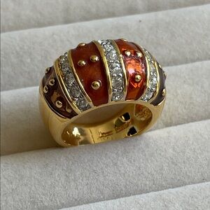 Gold and Orange Crystal-Embellished Ring